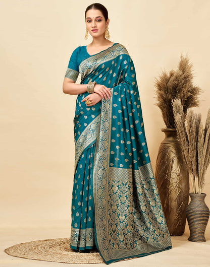 Rama Blue Silk Woven Banarasi Saree