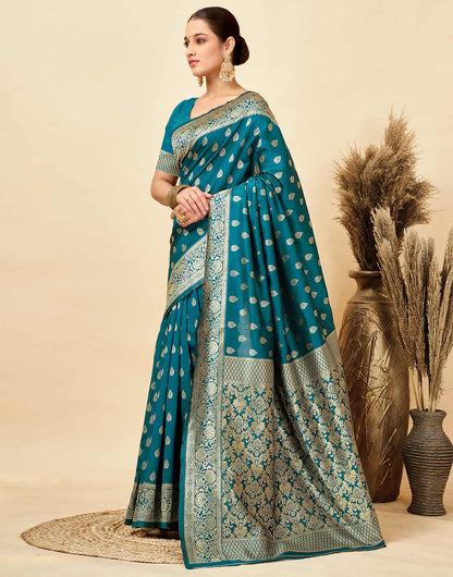 Rama Blue Silk Woven Banarasi Saree