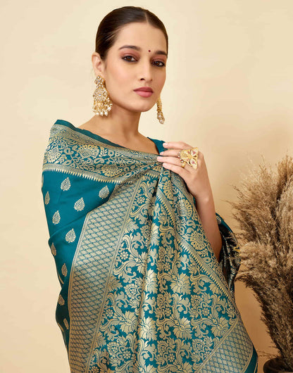 Rama Blue Silk Woven Banarasi Saree