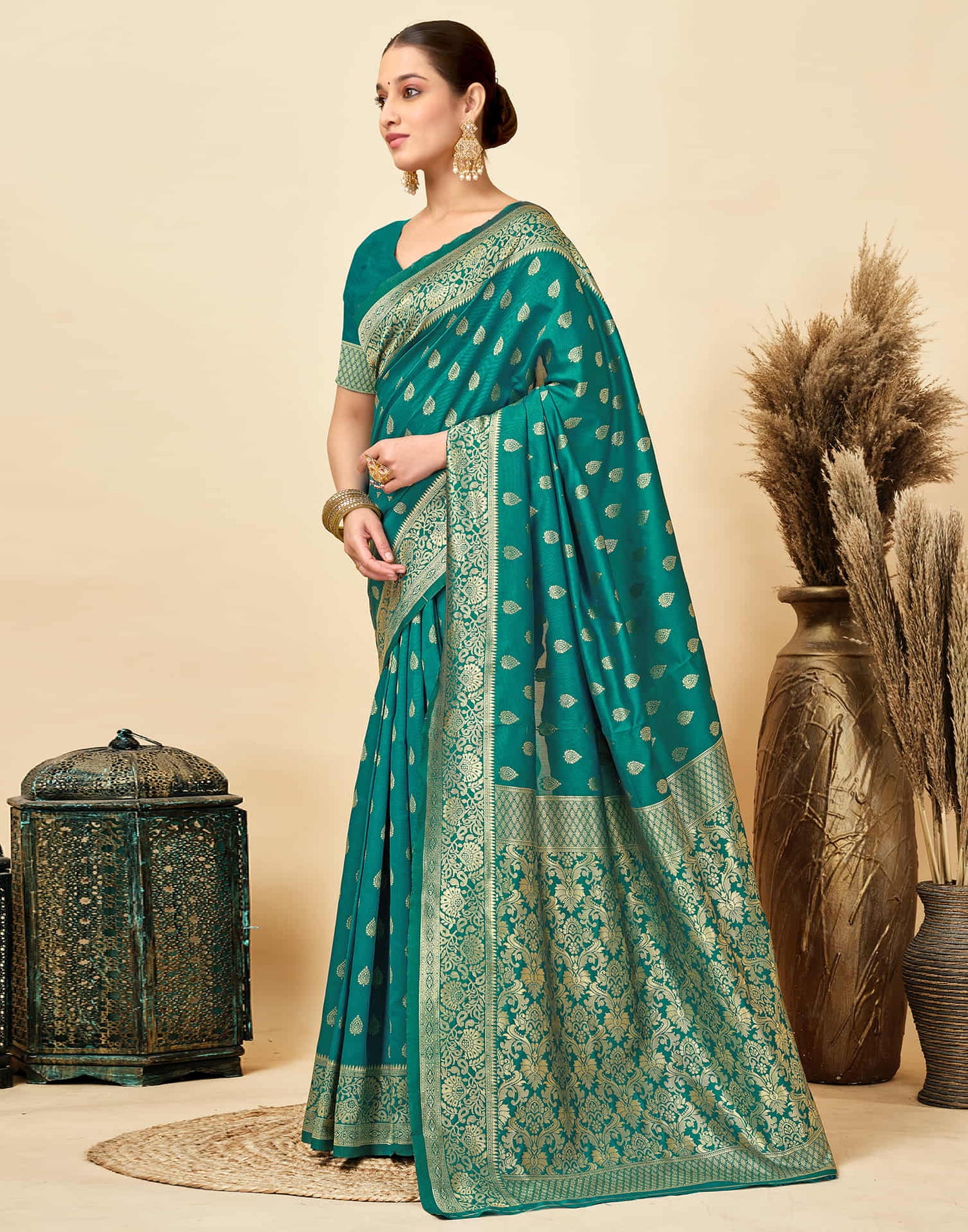 Teal Green Silk Woven Banarasi Saree