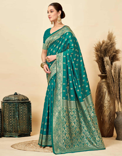 Teal Green Silk Woven Banarasi Saree