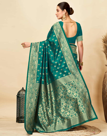 Teal Green Silk Woven Banarasi Saree