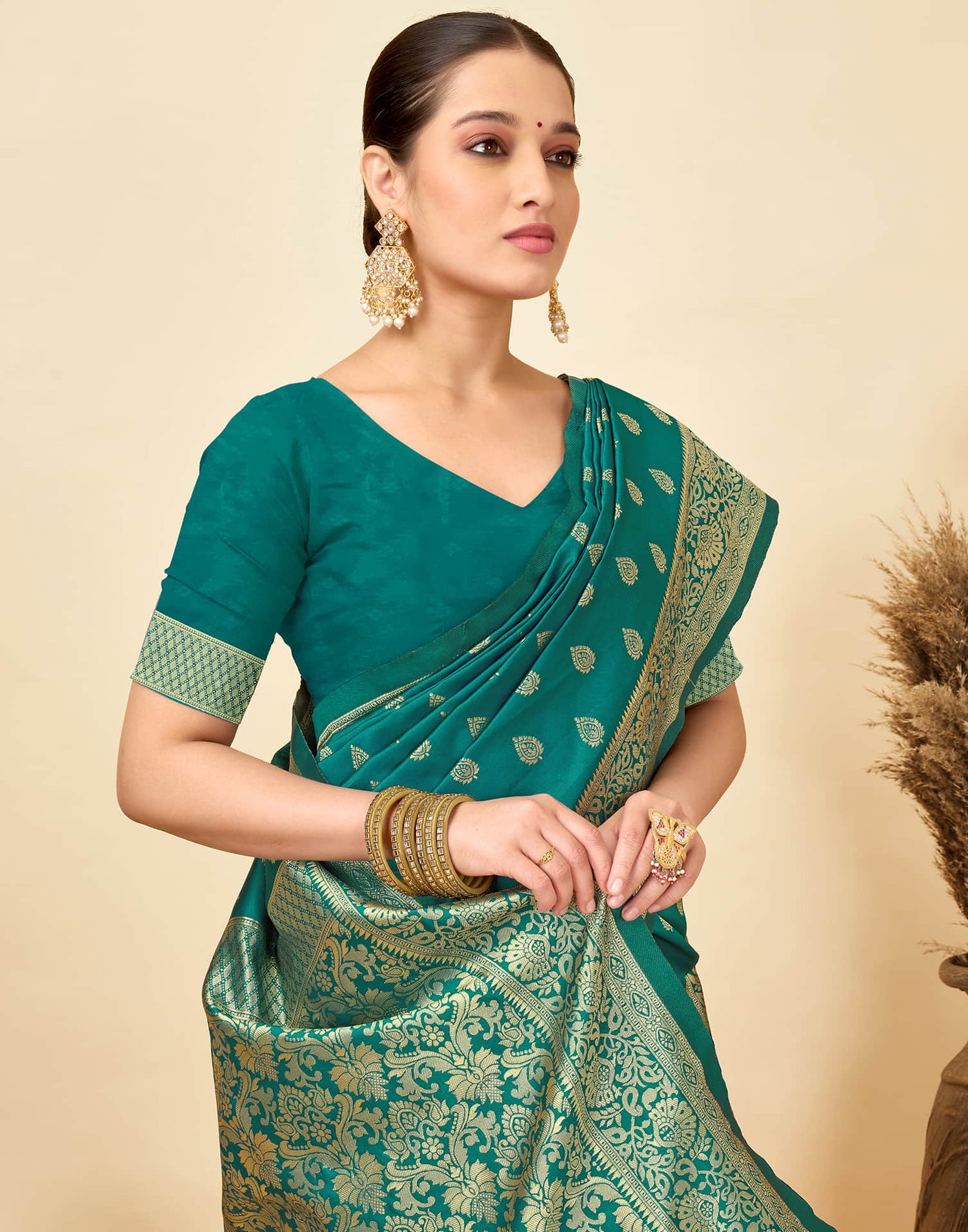 Teal Green Silk Woven Banarasi Saree
