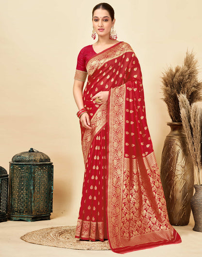 Red Silk Woven Banarasi Saree