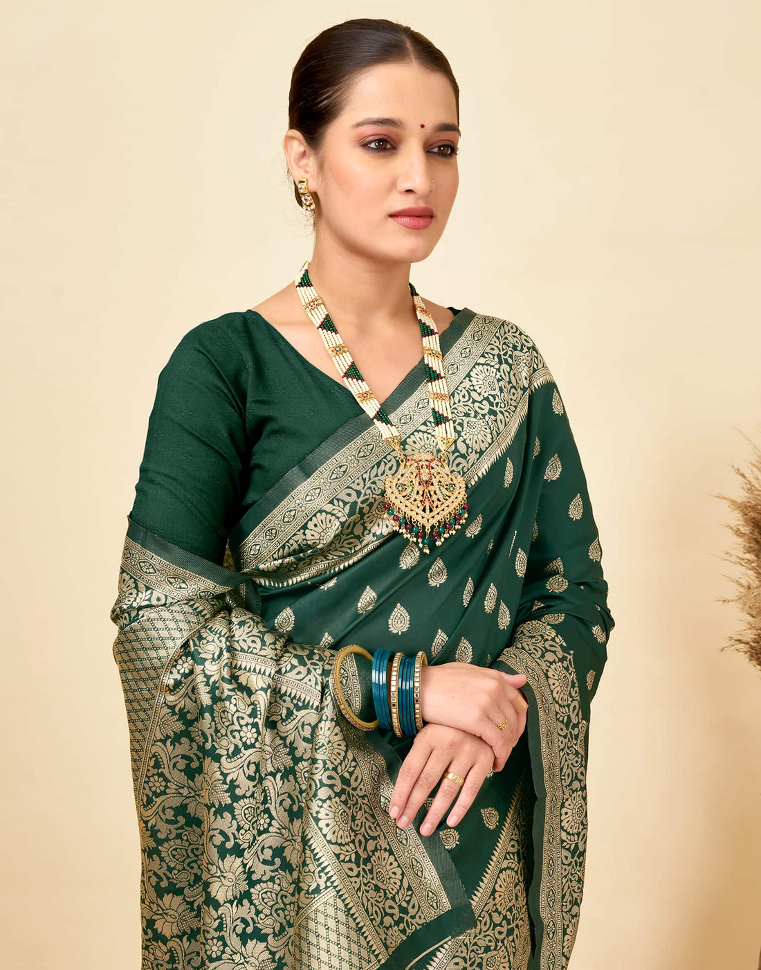 Dark Green Silk Woven Banarasi Saree