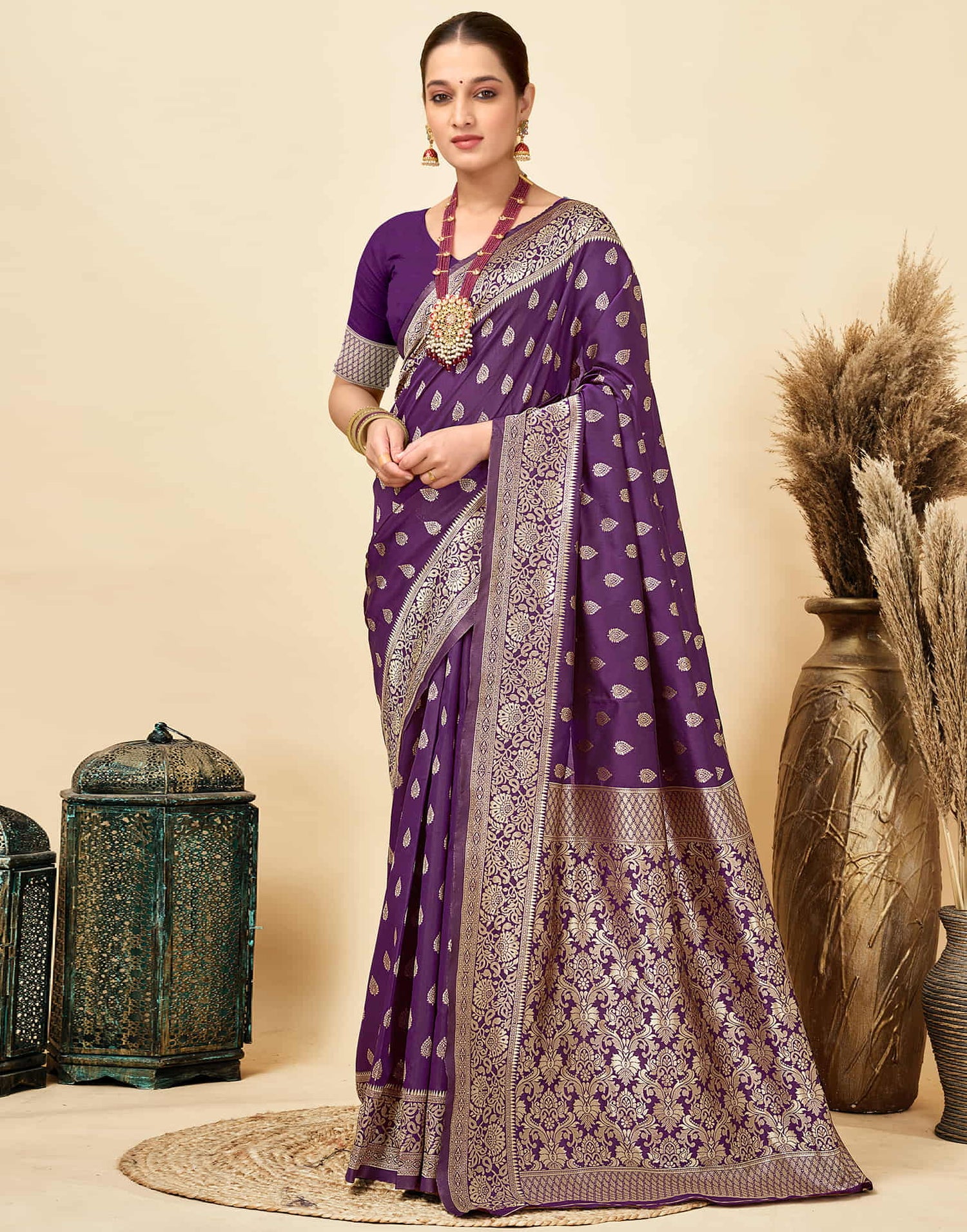 Dark Purple Silk Woven Banarasi Saree