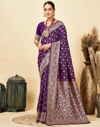 Dark Purple Silk Woven Banarasi Saree