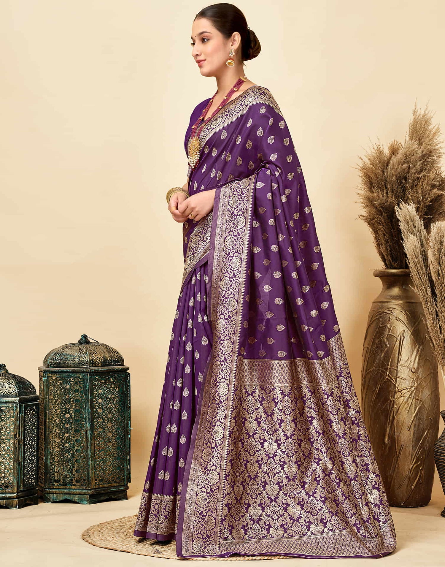 Dark Purple Silk Woven Banarasi Saree