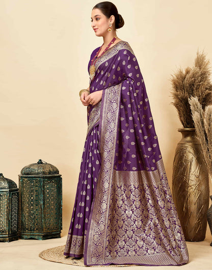 Dark Purple Silk Woven Banarasi Saree