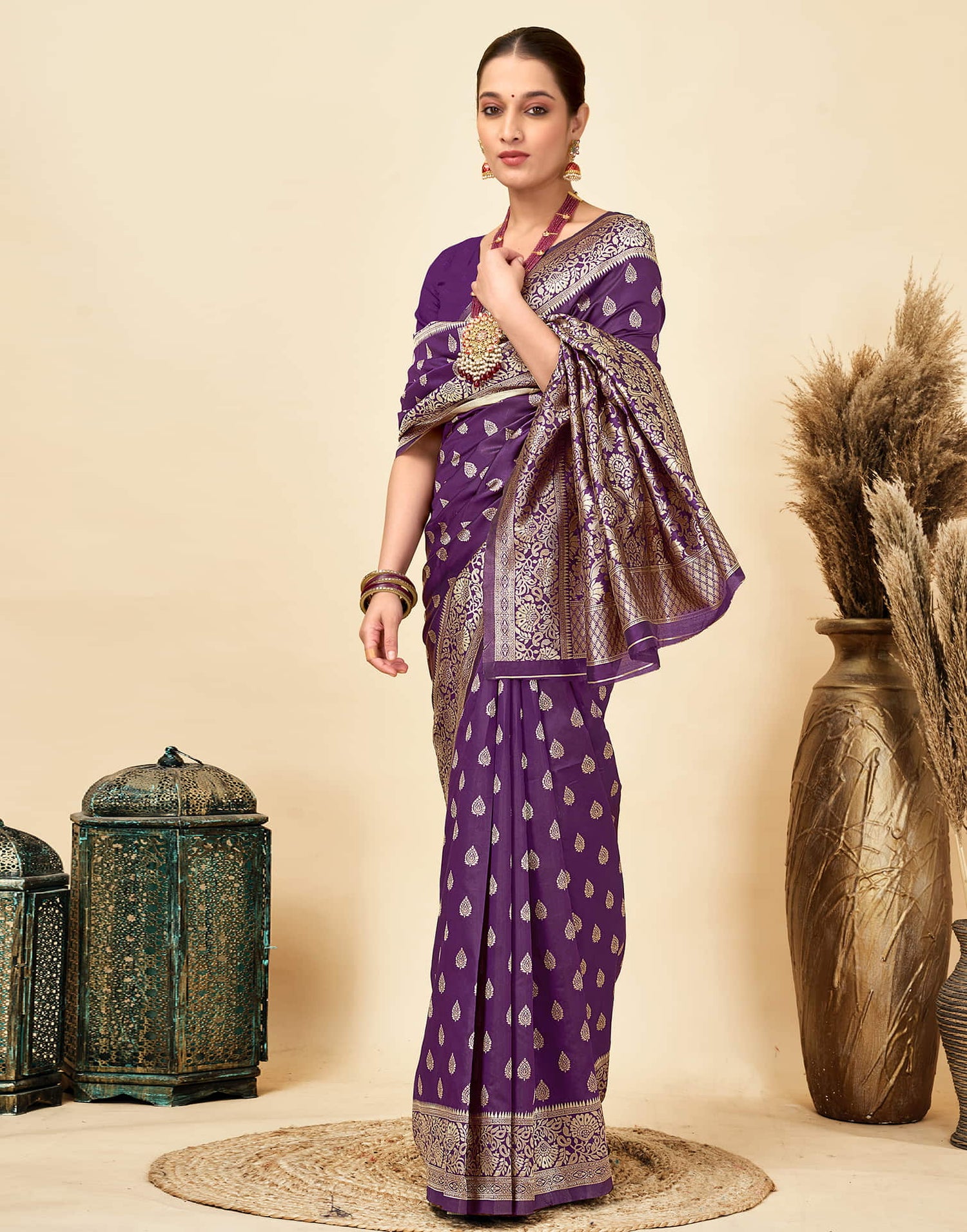 Dark Purple Silk Woven Banarasi Saree