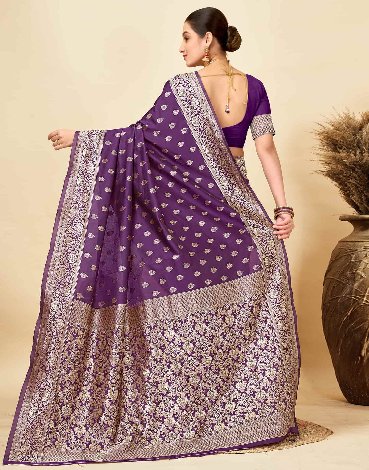 Dark Purple Silk Woven Banarasi Saree