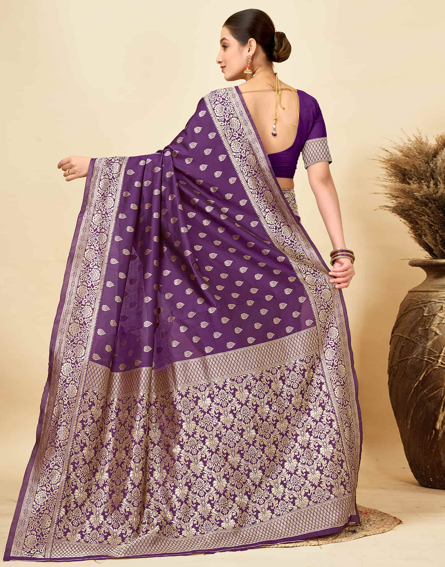 Dark Purple Silk Woven Banarasi Saree