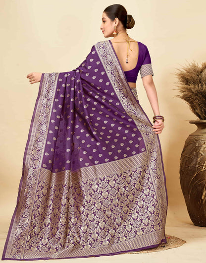 Dark Purple Silk Woven Banarasi Saree