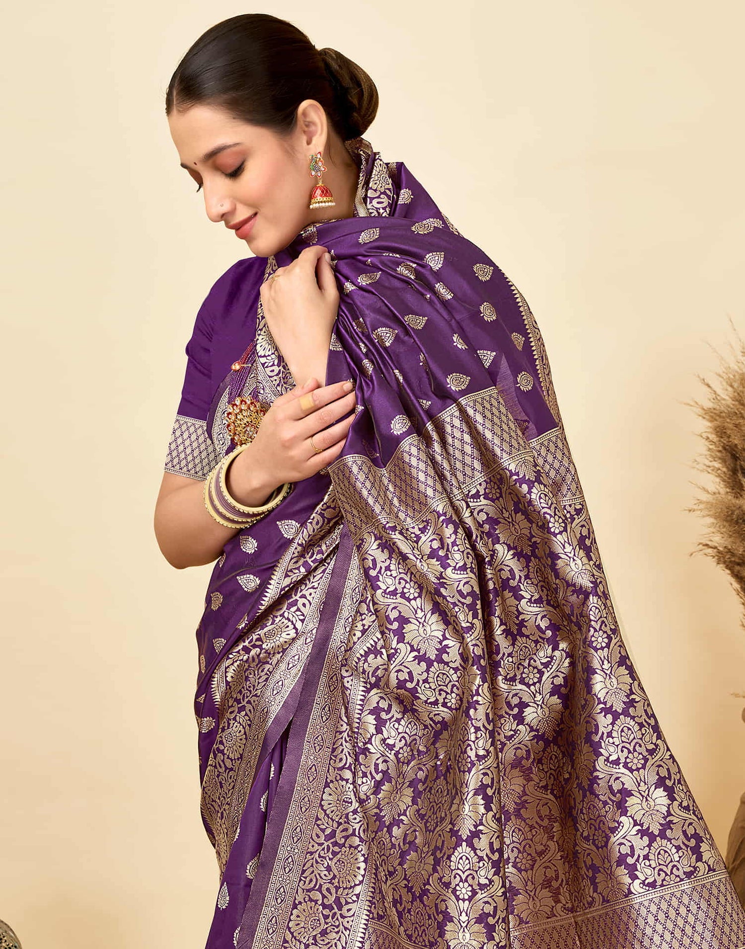 Dark Purple Silk Woven Banarasi Saree