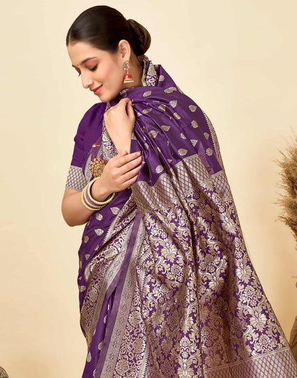 Dark Purple Silk Woven Banarasi Saree