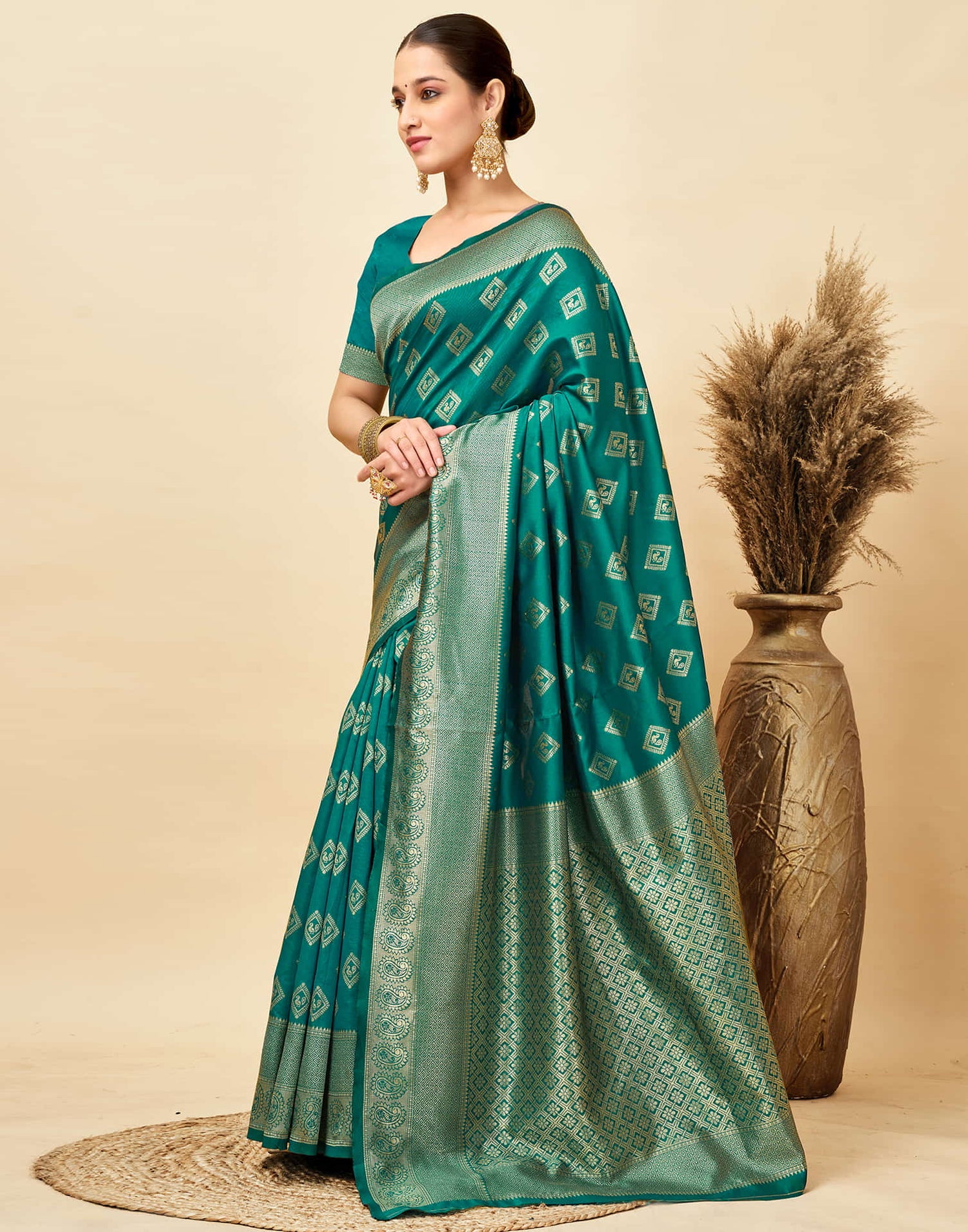 Teal Green Silk Woven Banarasi Saree