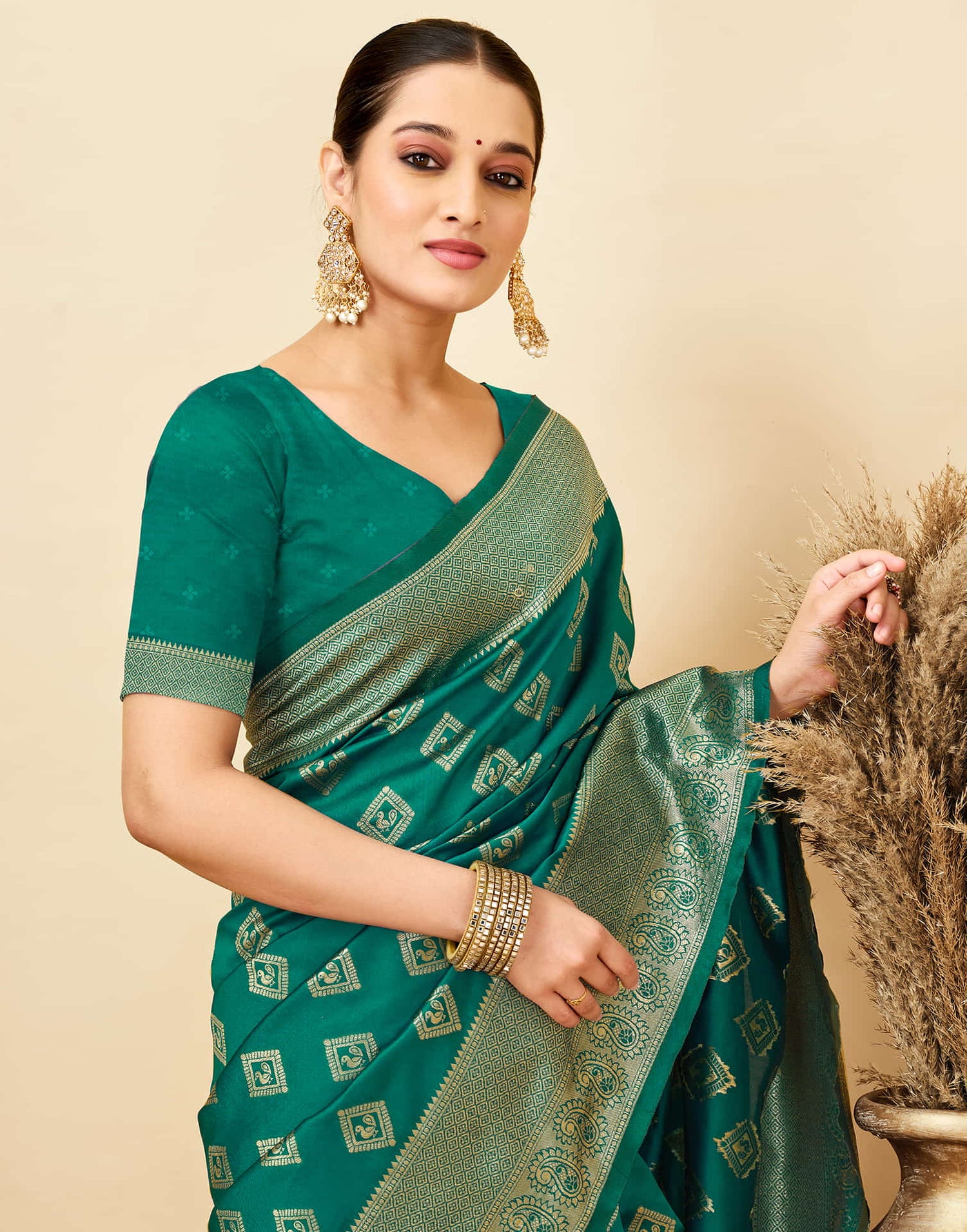 Teal Green Silk Woven Banarasi Saree