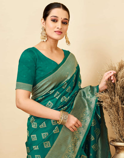 Teal Green Silk Woven Banarasi Saree