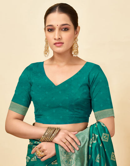 Teal Green Silk Woven Banarasi Saree