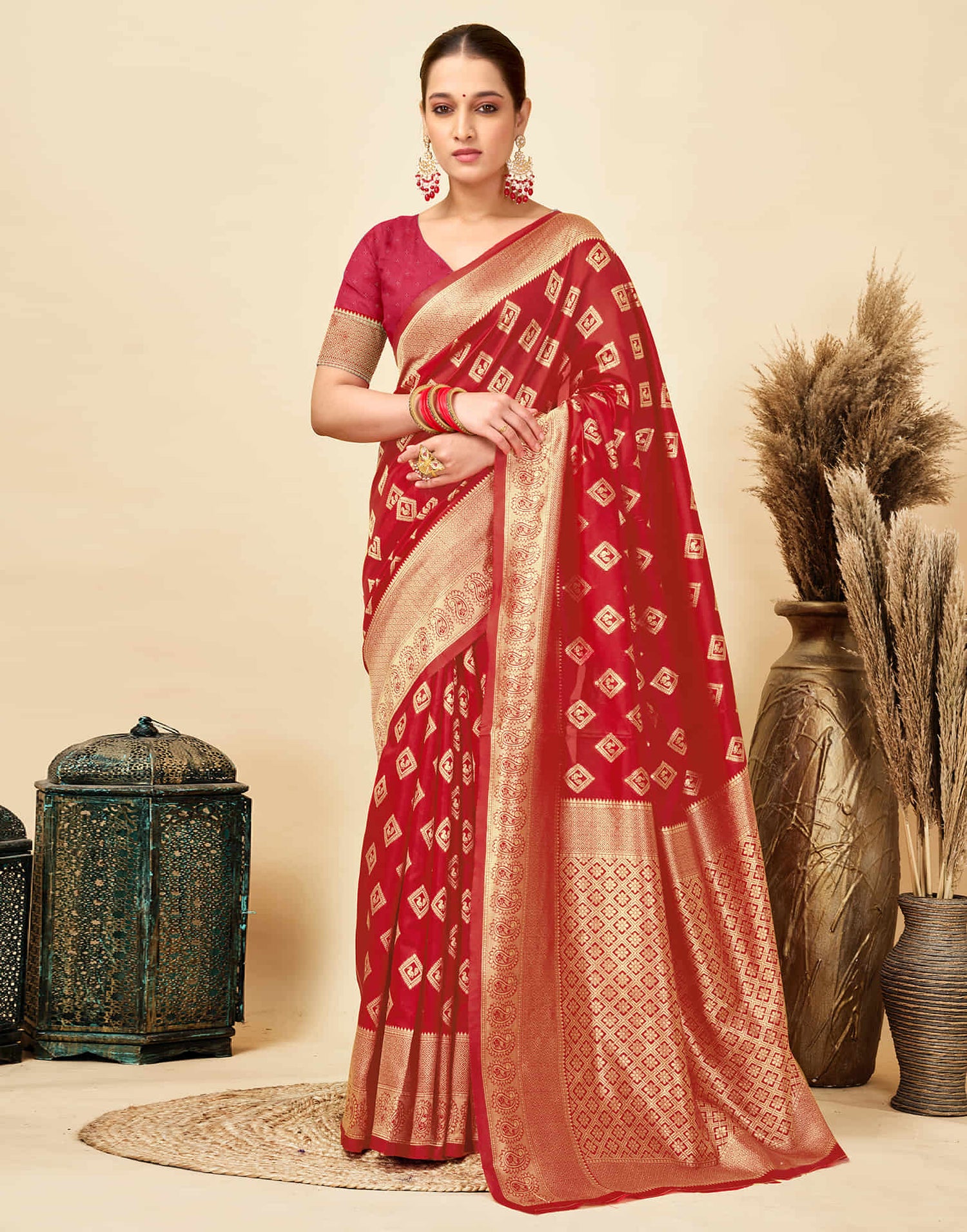 Red Silk Woven Banarasi Saree