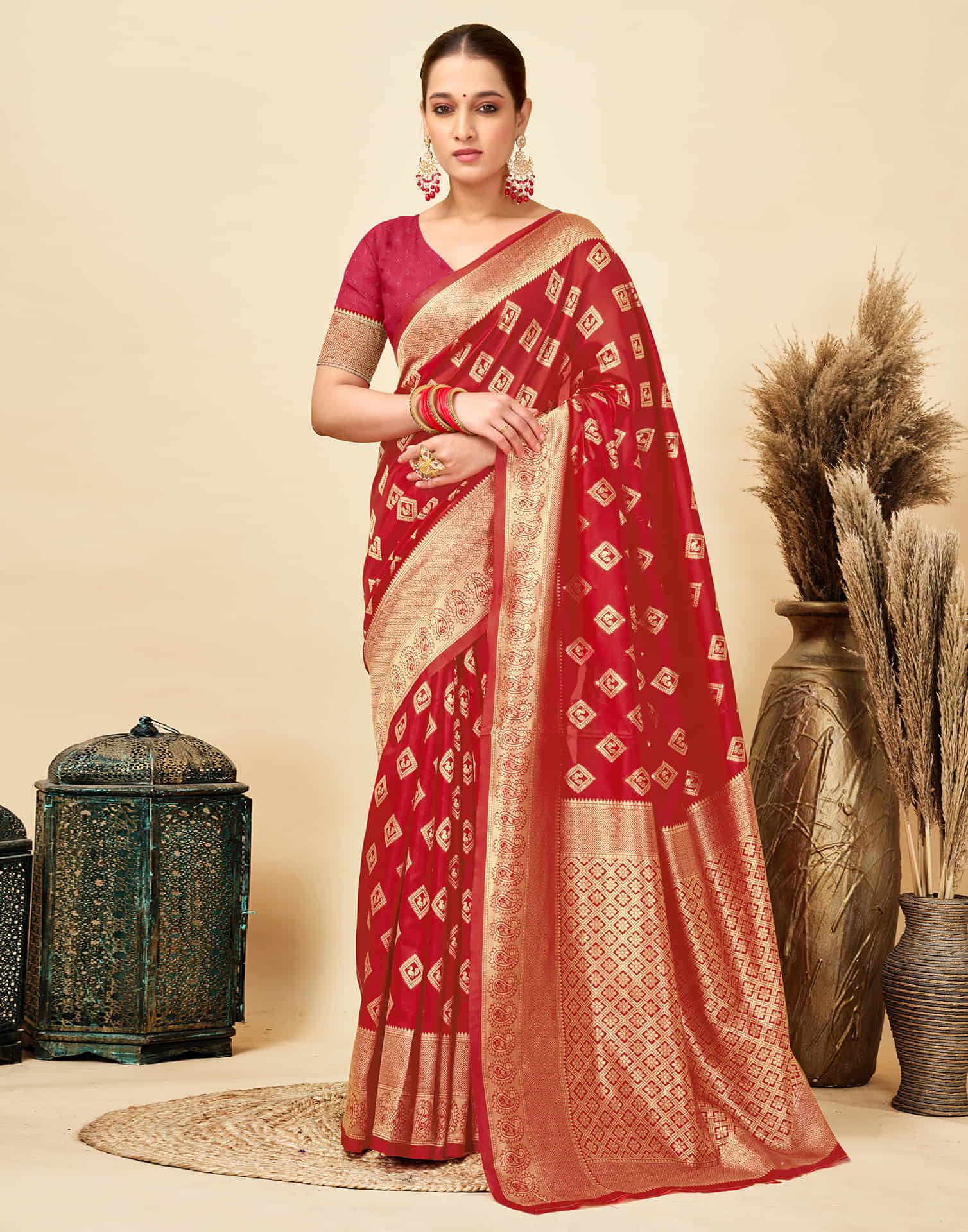 Red Silk Woven Banarasi Saree