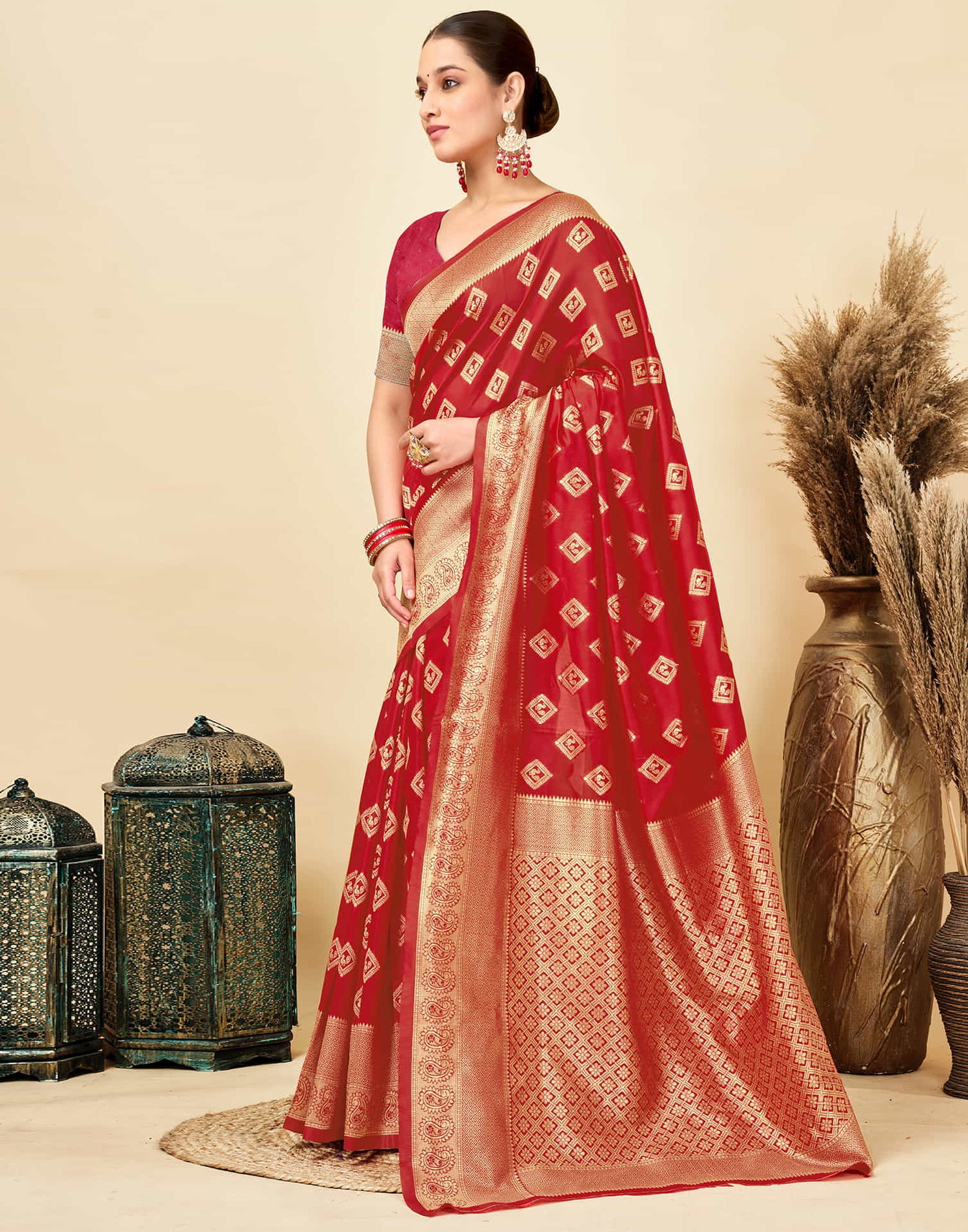 Red Silk Woven Banarasi Saree