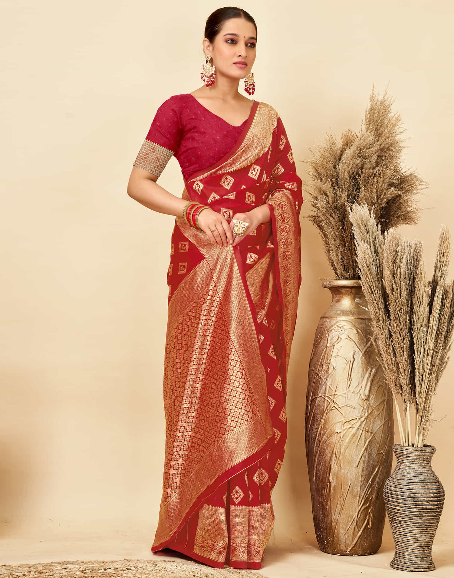 Red Silk Woven Banarasi Saree