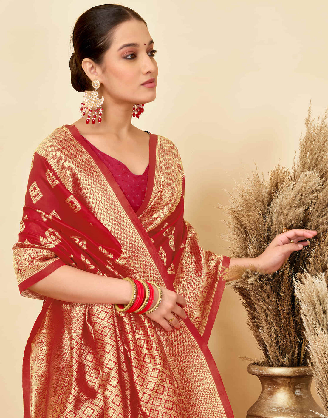 Red Silk Woven Banarasi Saree
