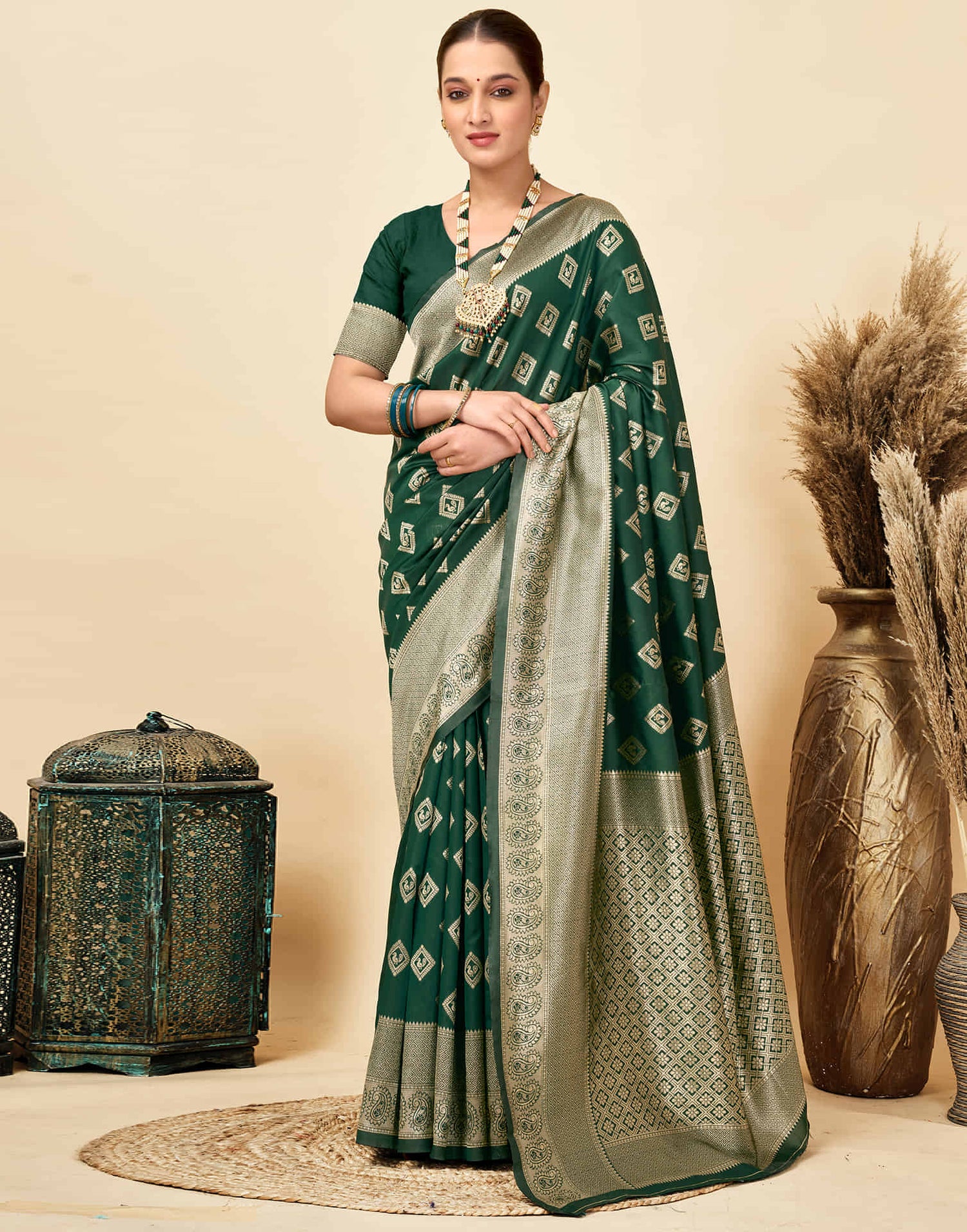 Dark Green Silk Woven Banarasi Saree