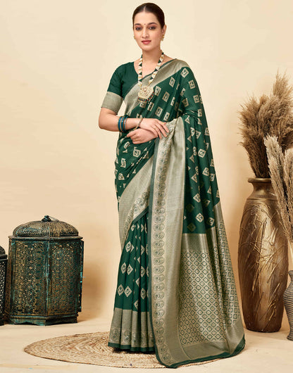 Dark Green Silk Woven Banarasi Saree