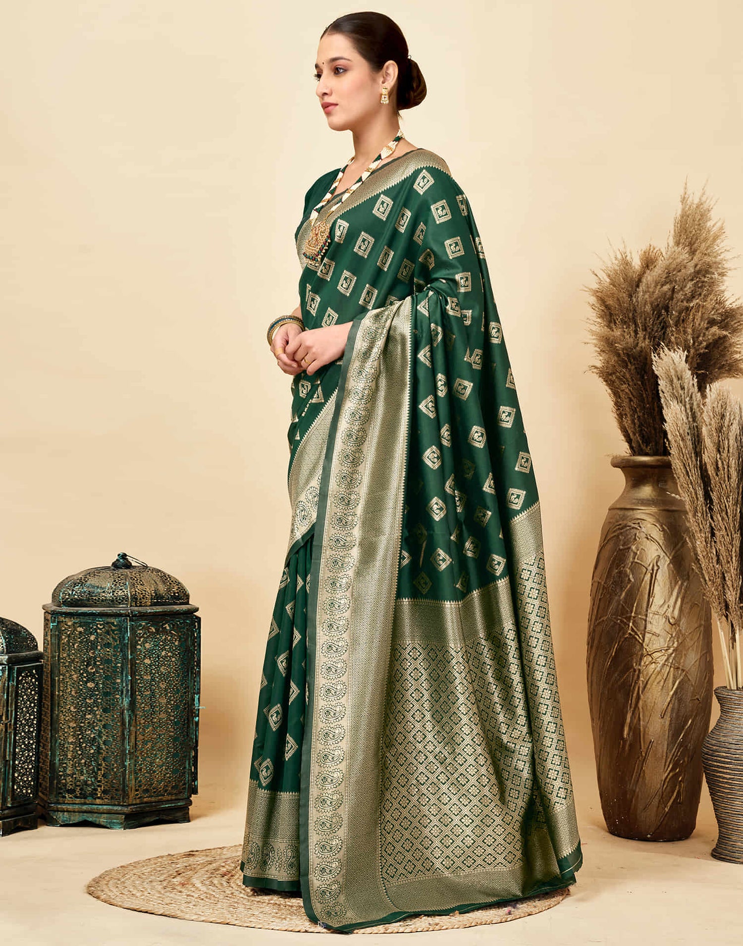 Dark Green Silk Woven Banarasi Saree