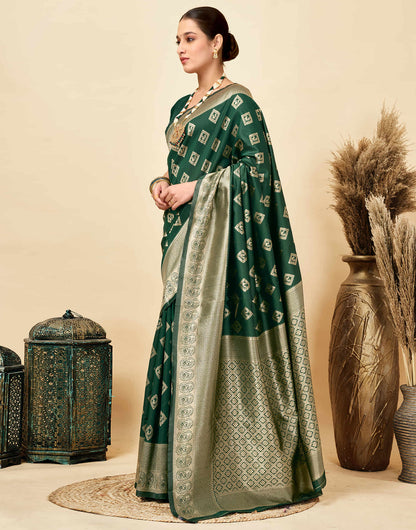 Dark Green Silk Woven Banarasi Saree