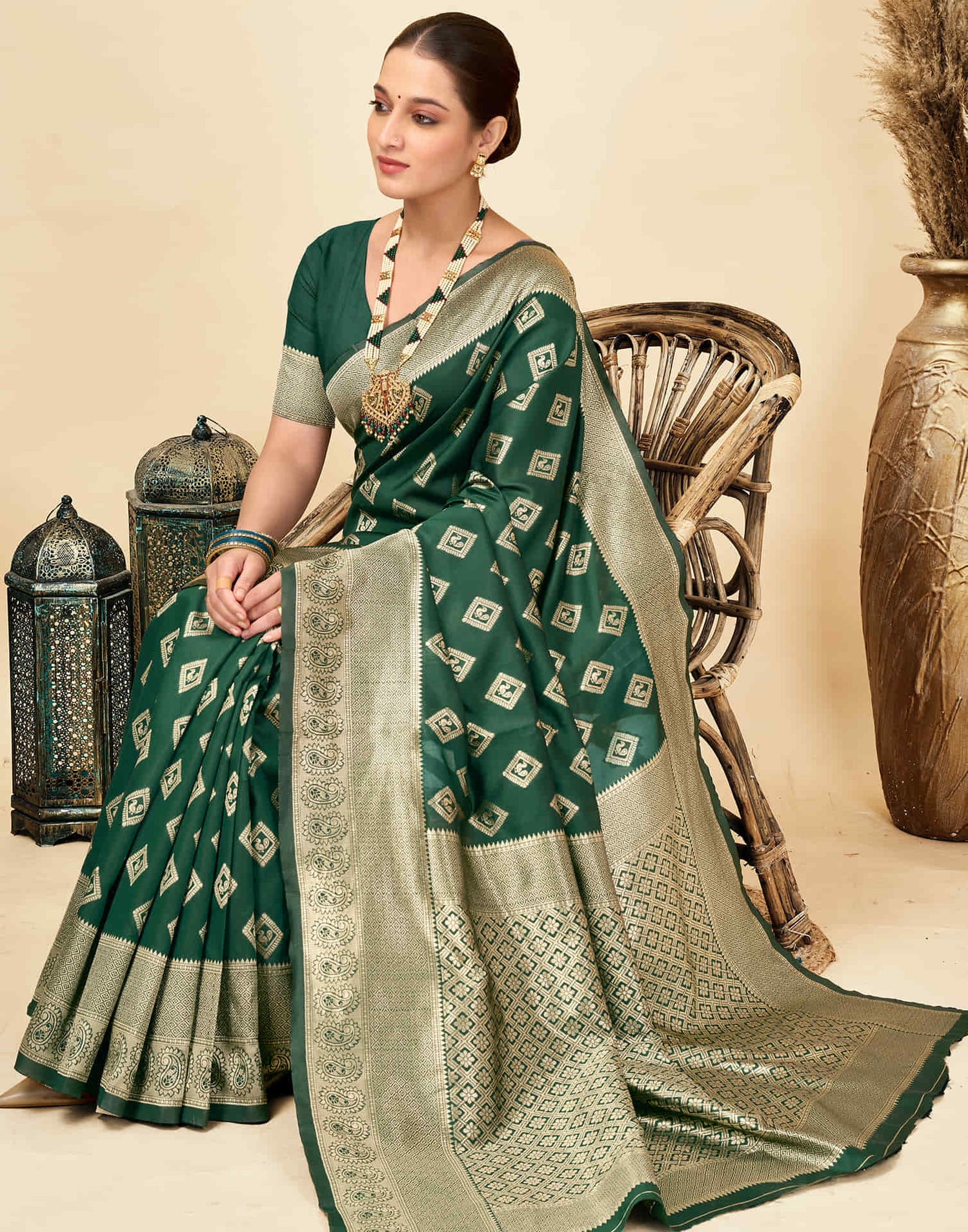 Dark Green Silk Woven Banarasi Saree