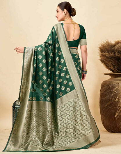 Dark Green Silk Woven Banarasi Saree
