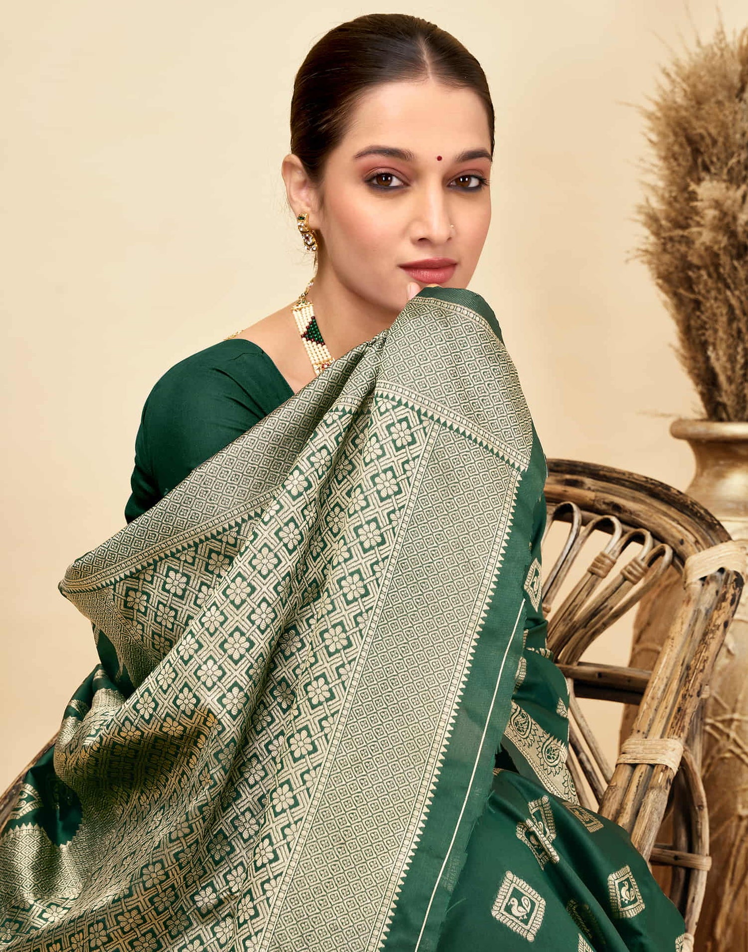 Dark Green Silk Woven Banarasi Saree