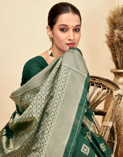Dark Green Silk Woven Banarasi Saree