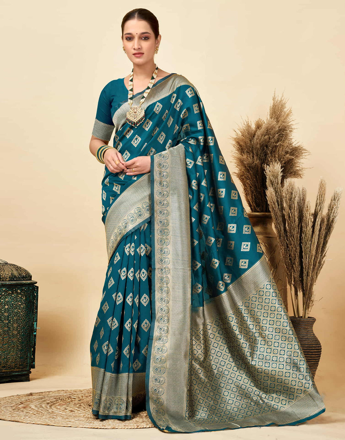 Rama Blue Silk Woven Banarasi Saree