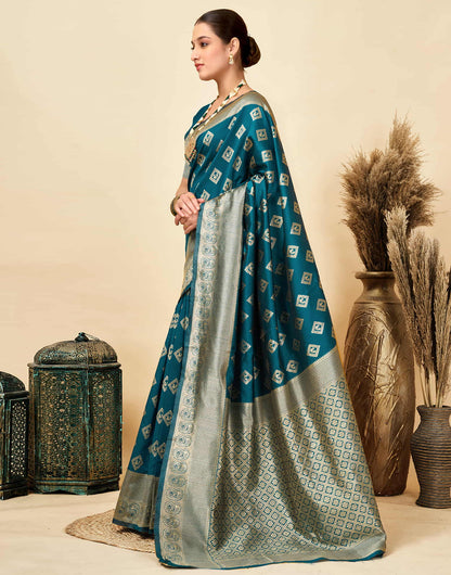 Rama Blue Silk Woven Banarasi Saree