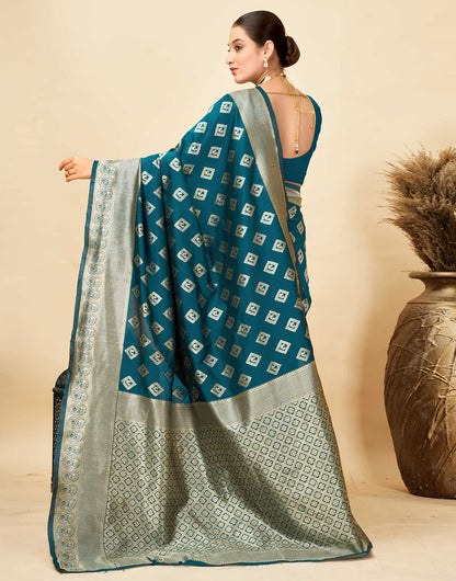 Rama Blue Silk Woven Banarasi Saree
