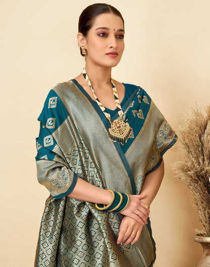 Rama Blue Silk Woven Banarasi Saree