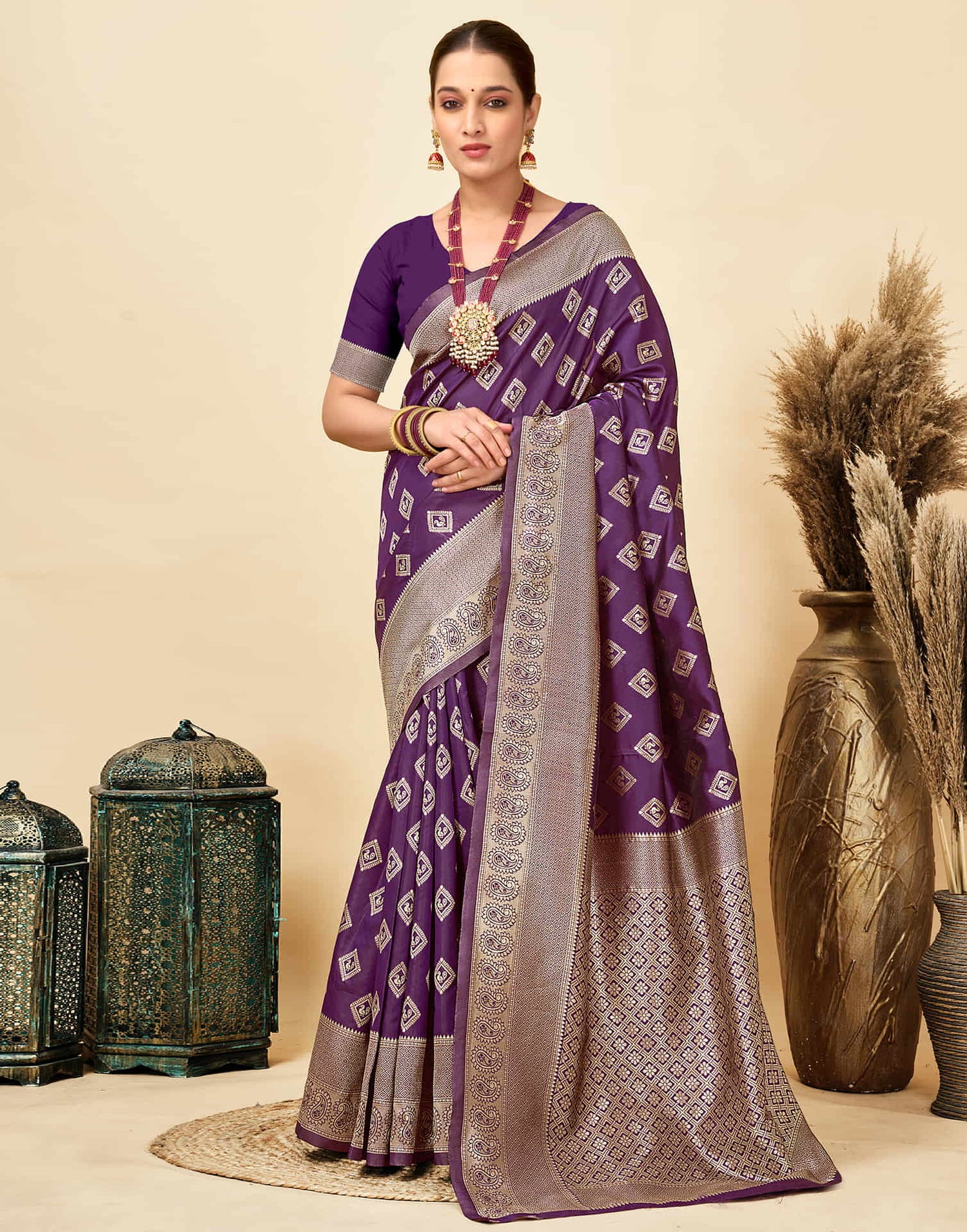Dark Purple Silk Woven Banarasi Saree