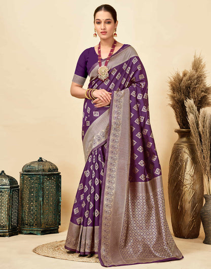 Dark Purple Silk Woven Banarasi Saree
