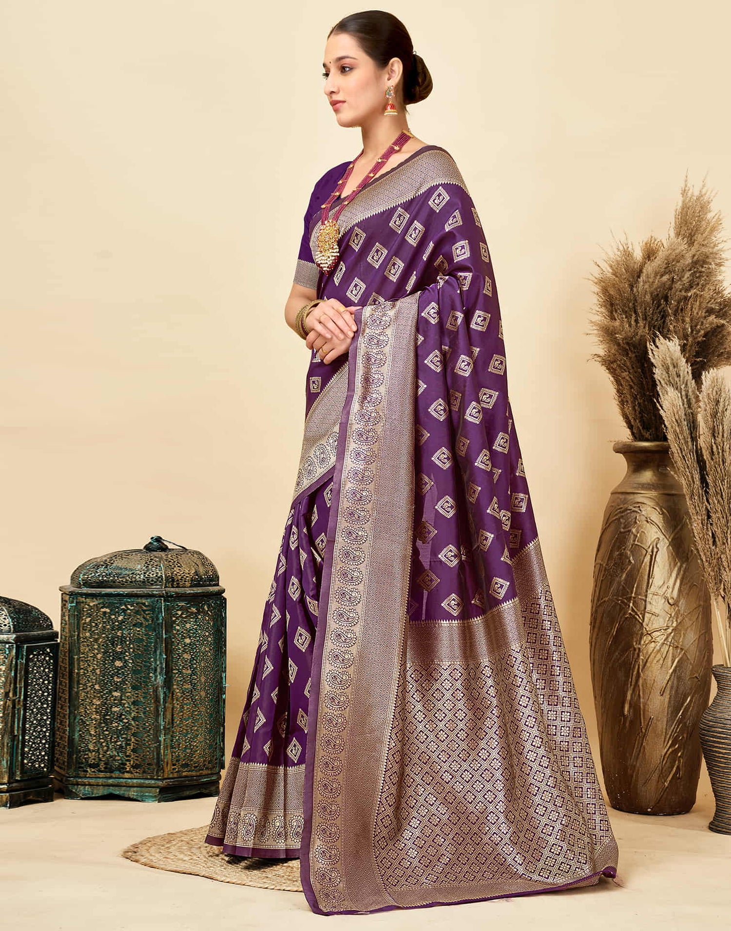 Dark Purple Silk Woven Banarasi Saree
