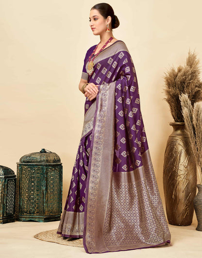 Dark Purple Silk Woven Banarasi Saree