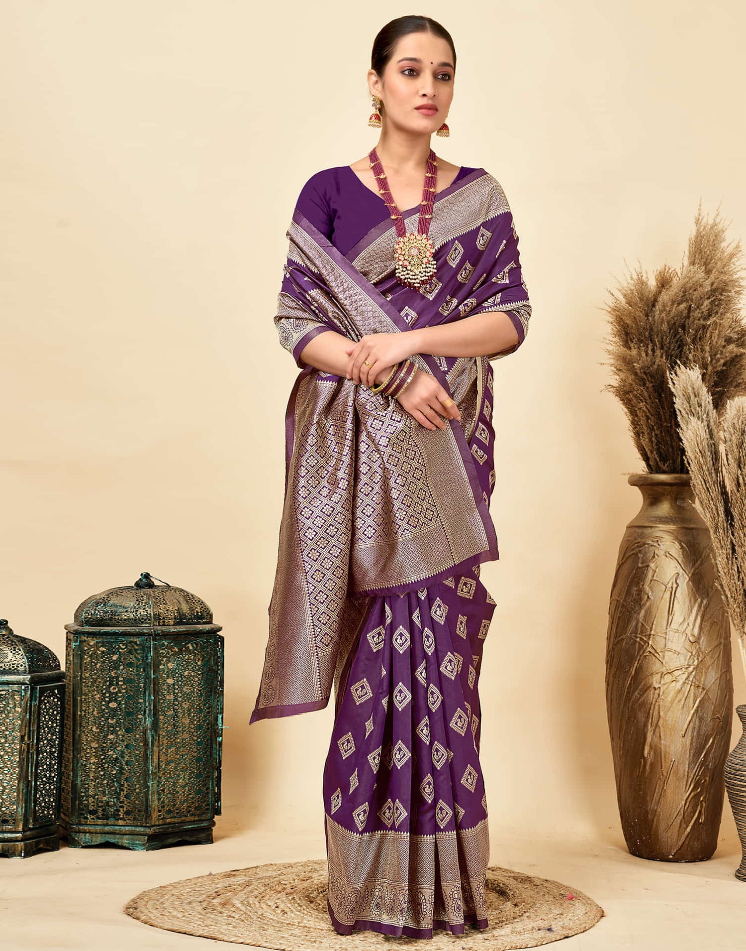 Dark Purple Silk Woven Banarasi Saree