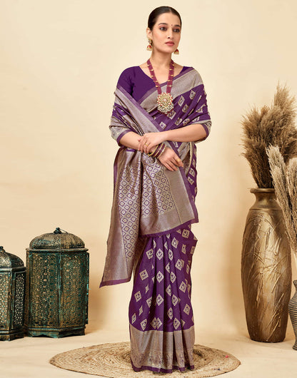 Dark Purple Silk Woven Banarasi Saree