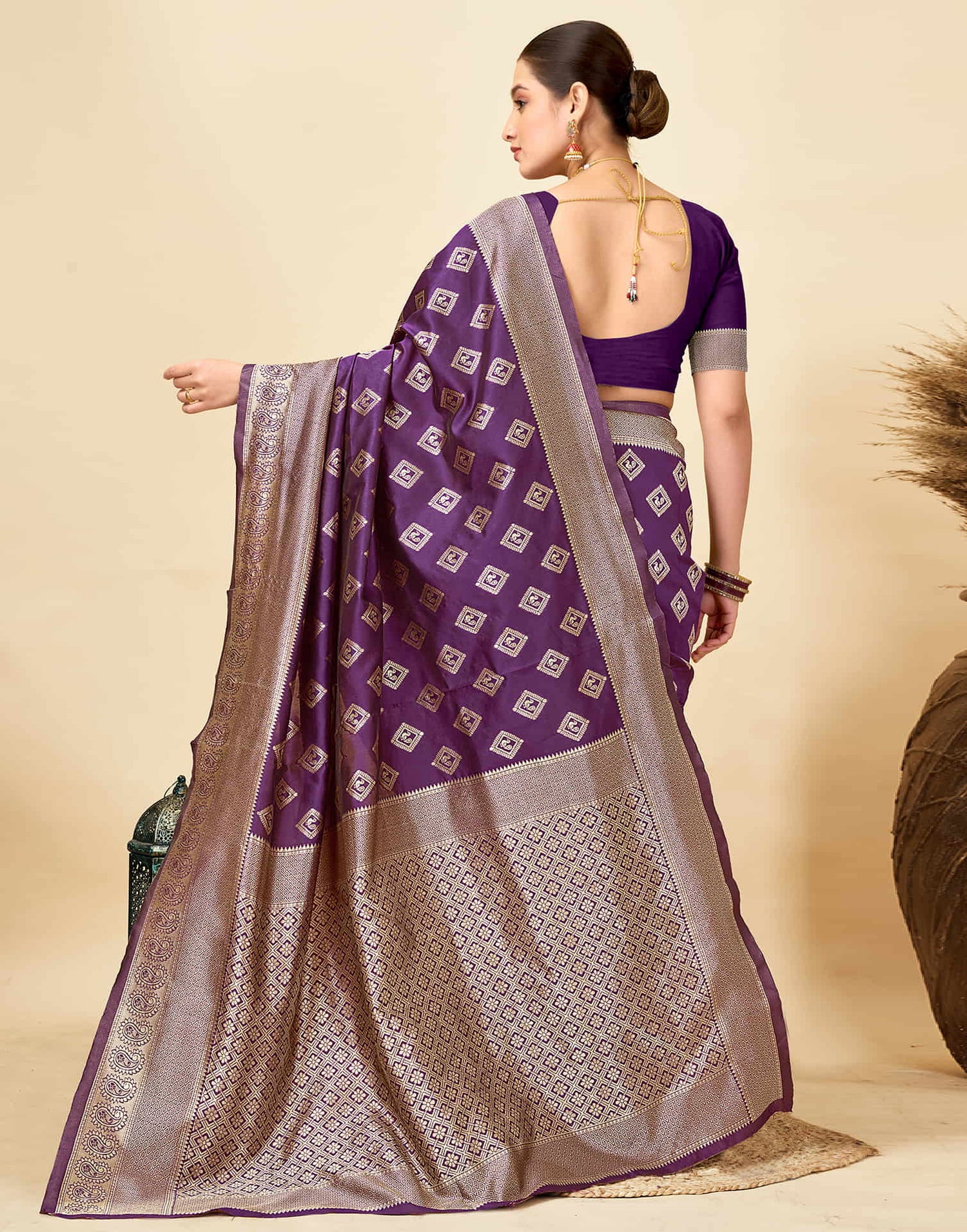 Dark Purple Silk Woven Banarasi Saree