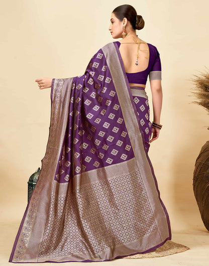 Dark Purple Silk Woven Banarasi Saree