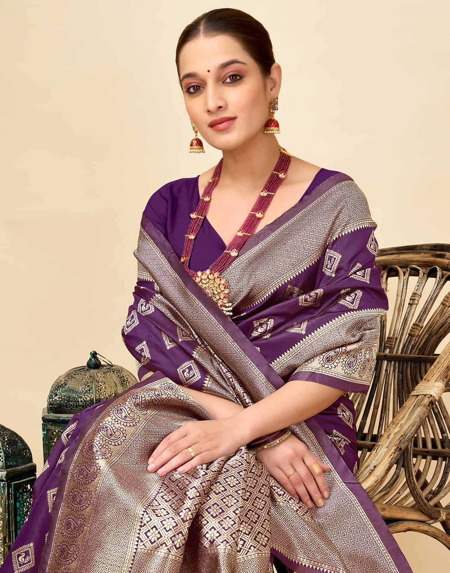 Dark Purple Silk Woven Banarasi Saree