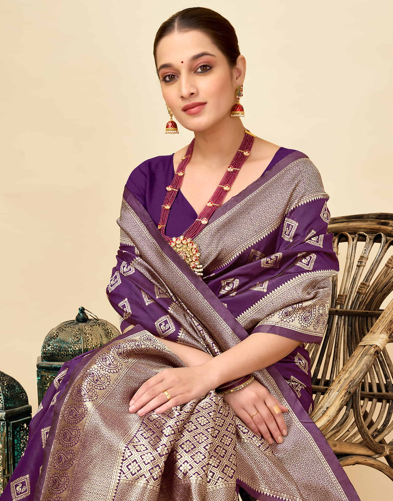 Dark Purple Silk Woven Banarasi Saree